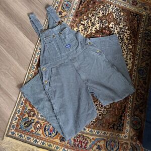 Big Smith Overalls Men's 34x32 Blue Hickory Striped Denim Bib Workwear Pants